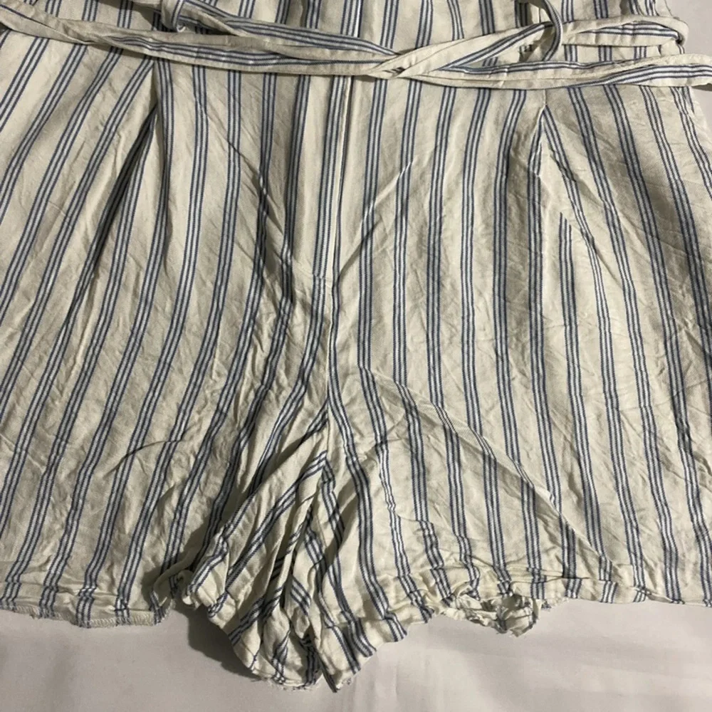 LOFT Striped High Waisted Blue & White Tie Waist Shorts